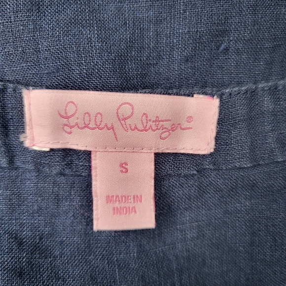 Lilly Pulitzer Top Amelia Island Blue Turquoise White Beaded Linen Tunic Size S - Picture 6 of 7